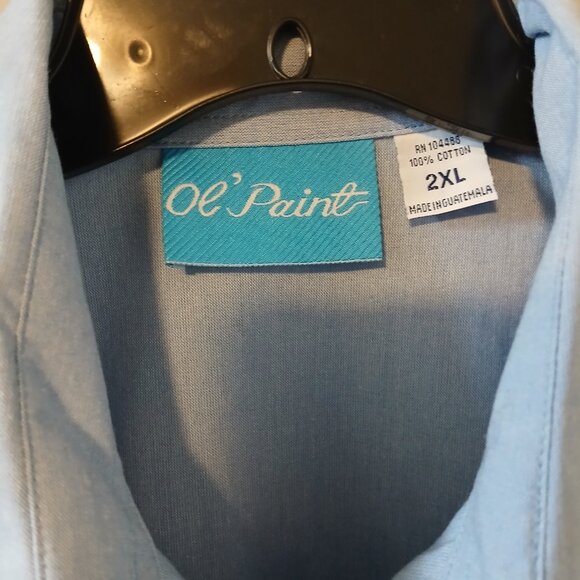 Ol' Paint Women's Stitched Lattive Front Light Blue Long Sleeve top Size 2xl - Picture 4 of 11